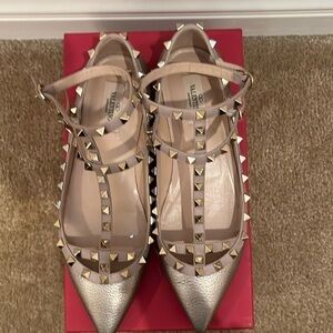 Valentino bronze studded ankle ballerina pointy flat shoes worn once size 40